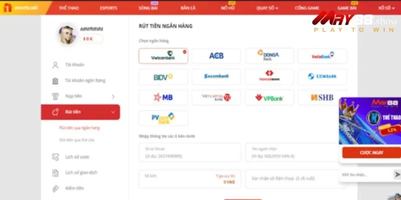 Đa dạng phương thức rút tiền khác nhau chọn lựa